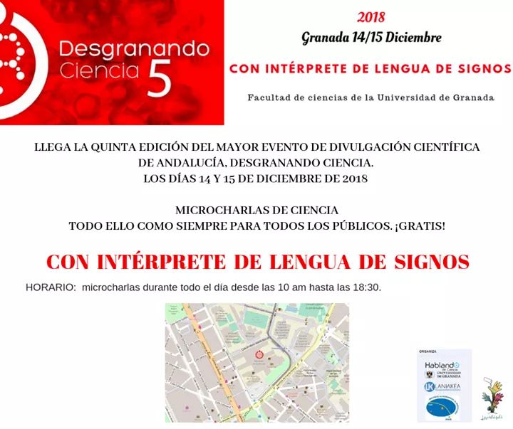 lapislazuli_org's tweet image. ¡Por fín, llega la quinta edición de Desgranando Ciencia, microcharlas de ciencia, días 14 y 15 con #ILSE #Interpretedelenguadesignos ¡¡¡interesantísimo, no te lo pierdas!!! #Desgrana5 @Sci_Granada #Granada #lenguadesignos