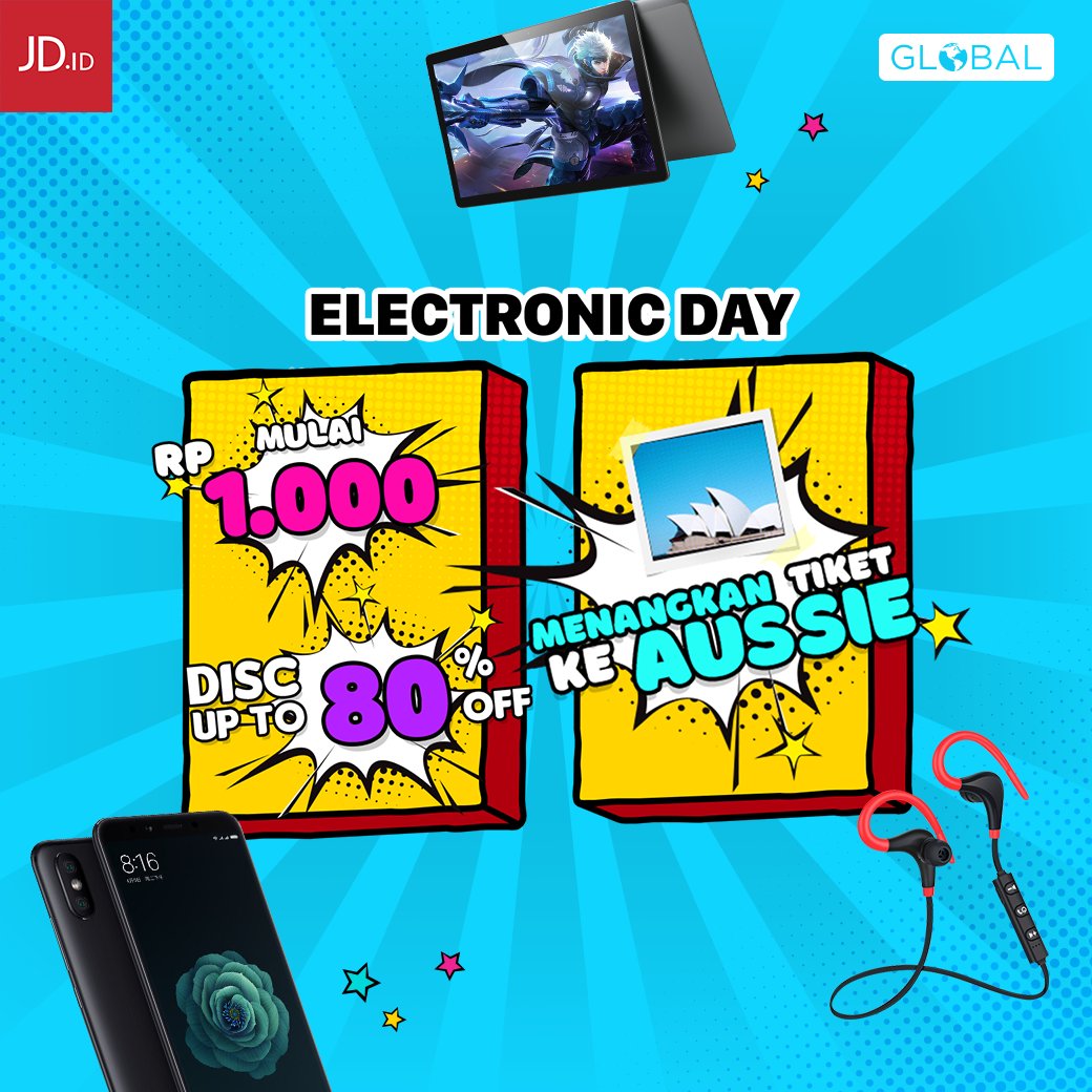 JDid's tweet photo. Promo Electronic Day masih ada  Cek disini https://t.co/Bzn1mZvWdL untuk beragam pilihan produk kesukaan Sahabat JD ! Kamu juga bisa dapatkan kesempatan untuk liburan ke Australia loh.. #jdid #dijaminori #JDORI1212 #jdglobal #electronicday #electronic https://t.co/r07ARg9vMg