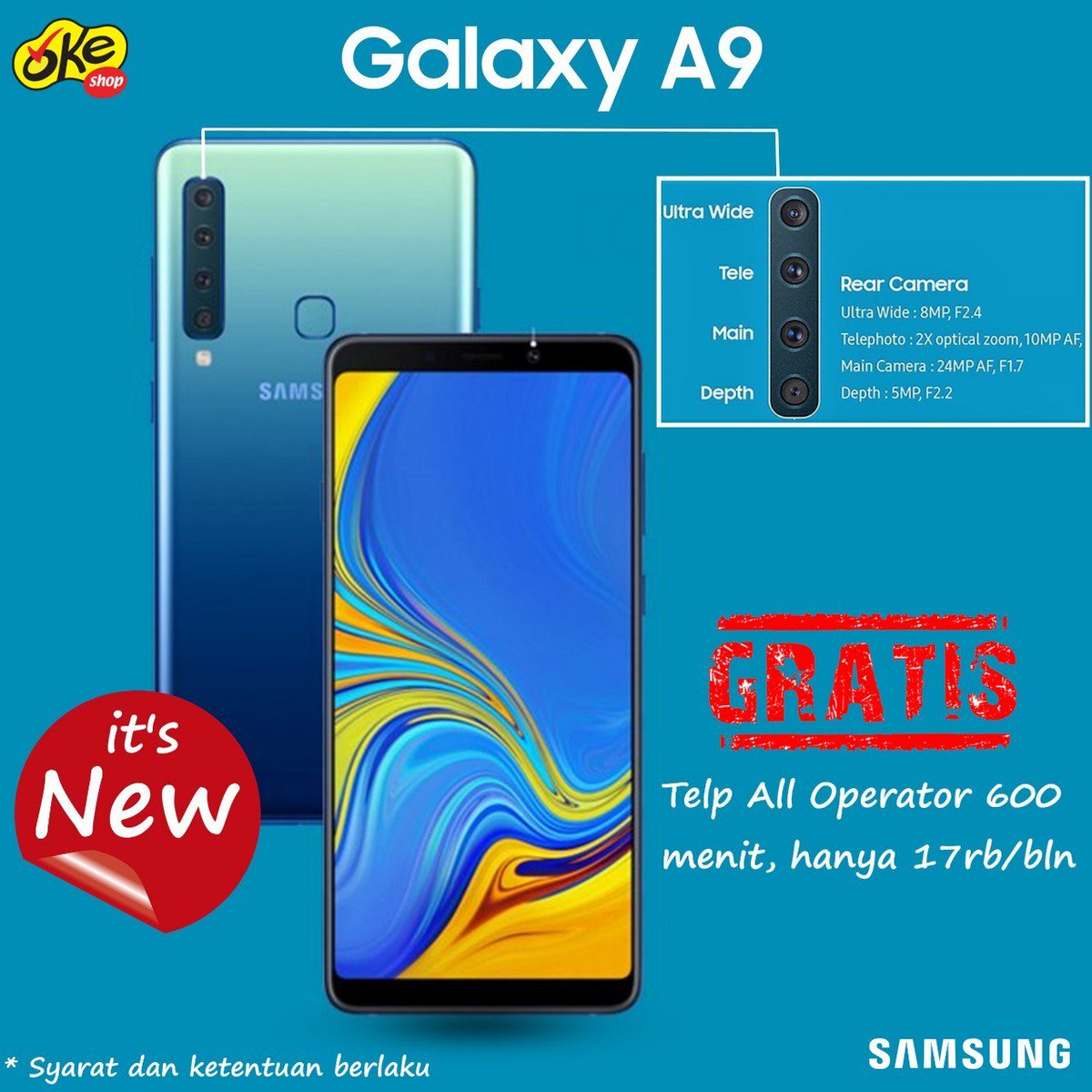 Samsung Galaxy A9, the first 4 Rear Camera. Harga 7.999.000 plus Gratis Pulsa/Telp 1 tahun

#Samsung #Surabaya #smartphone