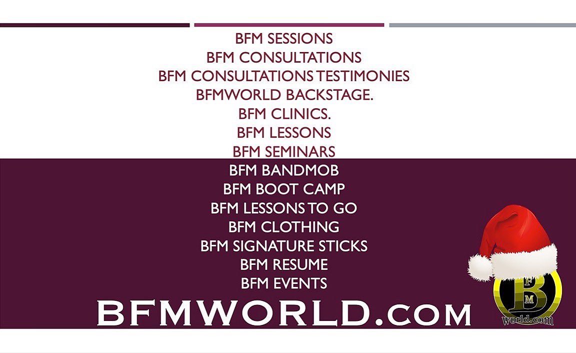 BrianFrasierM's tweet photo. Visit https://t.co/cwgZbfCd64 today!
#bfmsessions
#bfmconsultation
#bfmworldbackstage
#bfmclinics
#bfminternationalclinics
#bfmprivatelessons
#bfmseminar
#bfmbandmob
#bfmbootcamp
#bfmlessonstogo
#bfmclothing
#bfmsignaturesticks
#bfmsubscription
#bfmworld https://t.co/tzRPYEta2x