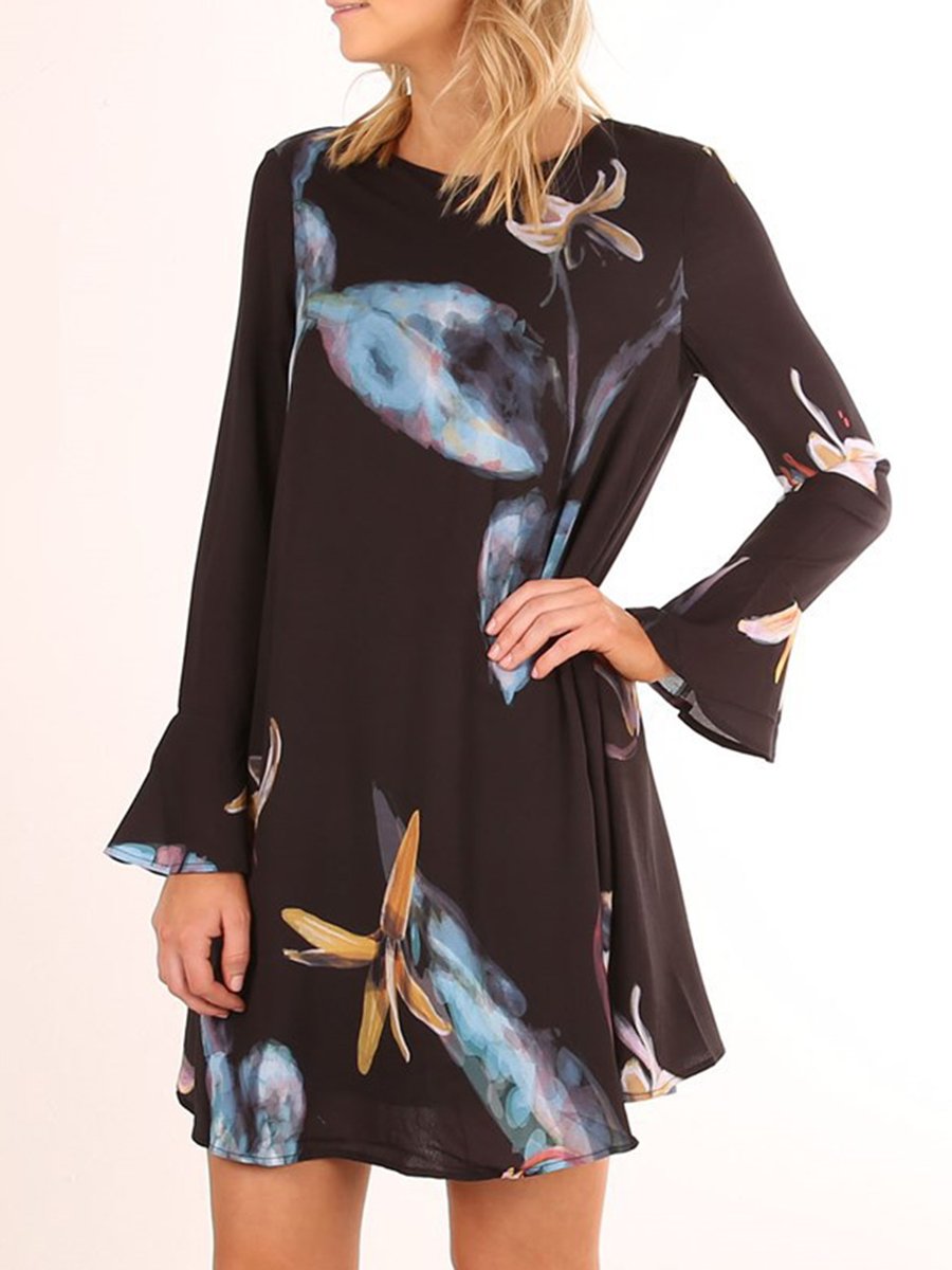 round neck printed daily shift dress