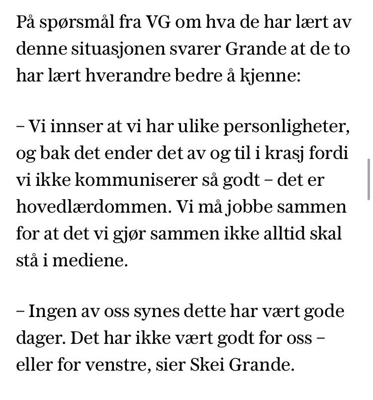 Godt prestert av Grande å først legge seg langflat, for så å komme med indirekte kritikk av Raja for at han snakket med pressen om det.