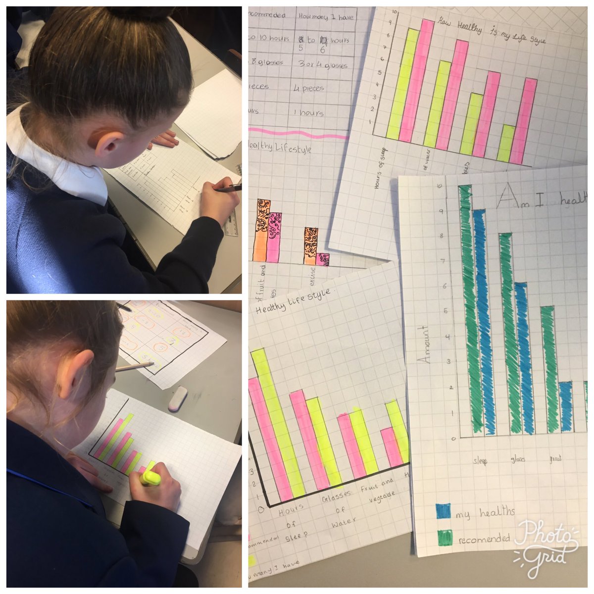 7 Teresa and 7 Ward enjoying PSHE day creating healthy lifestyle comparative bar charts 😃
