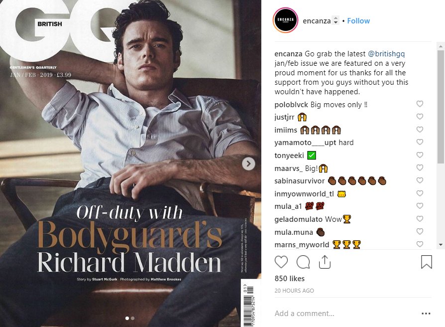 Switchback_ldn's tweet photo. We are very proud today of Switchback Trainee Guellor, whose clothing brand @encanza is featured in this month's GQ magazine! Such a lot of hard work - well done Guellor 🙌. Get your Xmas gifts here > https://t.co/OgB5KMwYB5 #livelifedifferently #fashion https://t.co/5st4yNxGHg