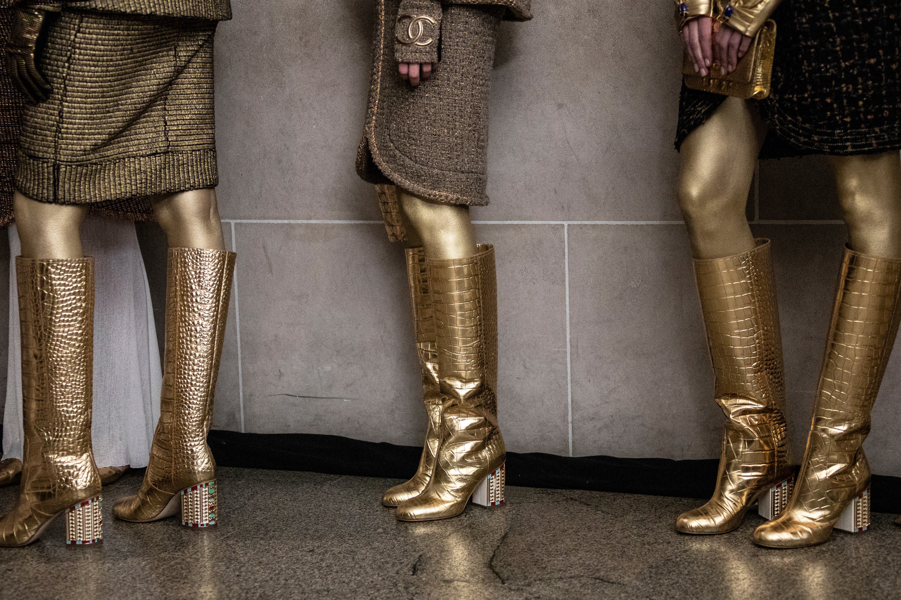 chanel gold boots