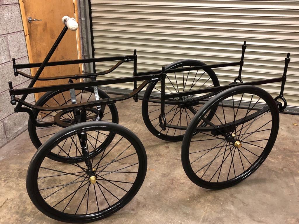 HARPFunerals's tweet photo. Update on our restoration project 🔨 

Metal frame has been sprayed and wheels have been fitted. 

We think it’s starting to look rather good 😁

Next hurdle is the wooden bed. 

#HarpFunerals #RestorationProject #VictorianBier https://t.co/JkBMIoJ1yH