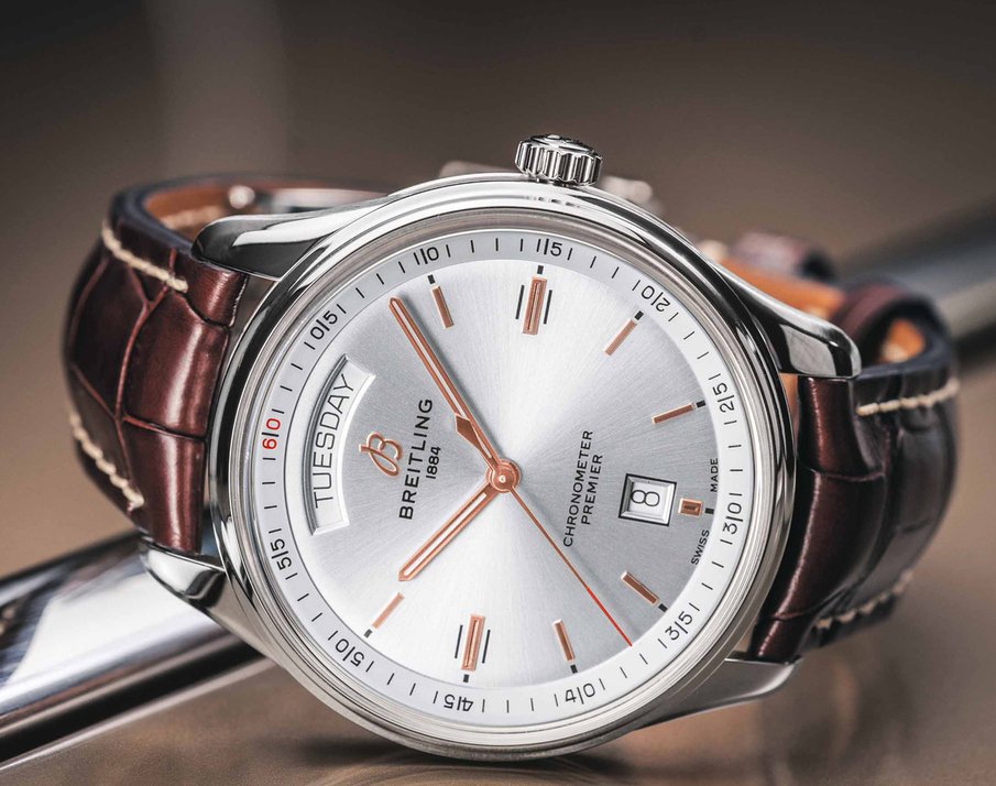 Breitling Premier Auto Day and Date. Silver with alligator strap.
 It's modern simplicity and elegance speaks for itself. A certain future classic for sure.

#breitling #horology #dayanddate