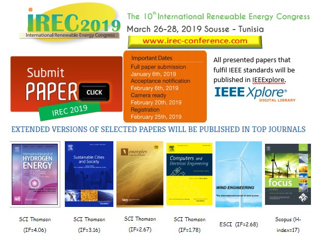IRECCONFERENCE's tweet photo. On behalf of the organizing committees, I inform you that the deadline of the paper submission has been extended to #January 6th, 2019

I look forward to your interest in contributing to this scientific meeting.

Hopefully see you in IREC'2019.

https://t.co/CHqk5sSzJ8 https://t.co/V2uV0GpiiX