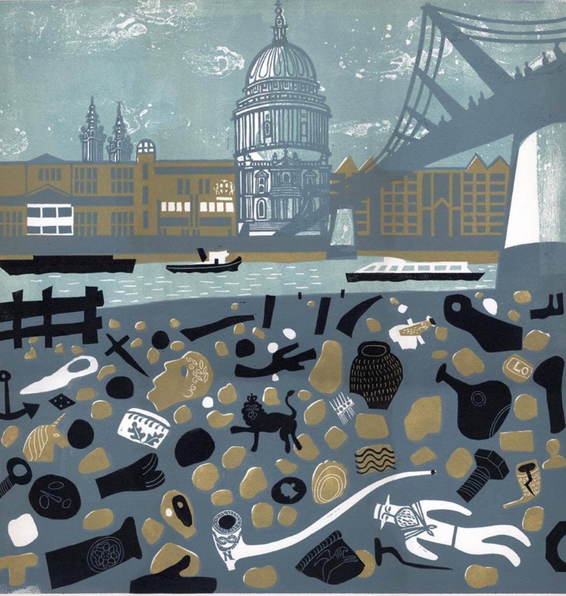 Fab #illustration view of St. Paul’s by the Thames foreshore by Melvyn Evans #mudlark #mudlarking #thames #southbank #milleniumbridge