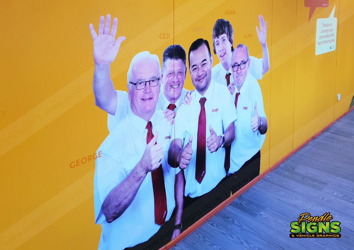 PendleSigns's tweet image. Bright, vibrant and uplifting smiley faces! 😃Looking good drivers! Production and installation of various wall accents, and #digitallyprinted contour-cut graphics for @Rossobus by @pendlesigns #wallart #wallgraphics #signage