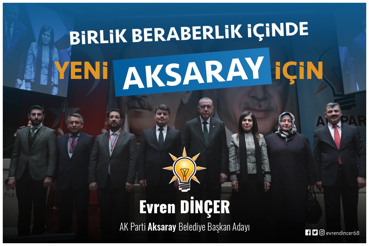 Sayın Cumhurbaşkanımız <a href="/RT_Erdogan/">rt_erdogan</a> 'ın teveccühleri ile çalışmalarımıza birlik beraberlik içerisinde teşkilâtımız ile #Aksaray 'ımıza Hemşehrilerimize daha iyi hizmetler yapabilmek için canla başla çalışacağız. #YeniAksarayİçin
#ÖnceMilletÖnceMemleket
<a href="/Akparti/">AK Parti</a>