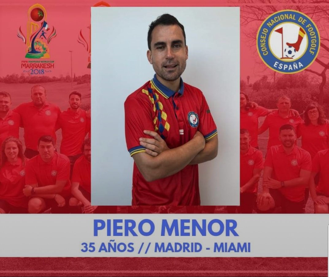 📣Seguimos conociendo a los integrantes de la Selección ESP 🇪🇸 de #Footgolf que nos representarán en el <a href="/FIFGFootGolfWC/">FIFG FootGolf World Cup</a> de Marrakech, turno para nuestro jugador más internacional <a href="/Pieromenor/">Piero Menor</a>

👨‍💼Piero Menor
📅35 años 
🏠Miami/Madrid
👕 <a href="/Miami_Footgolf/">Miami Footgolf Club</a> 
📈Mejor clasificado en el WT