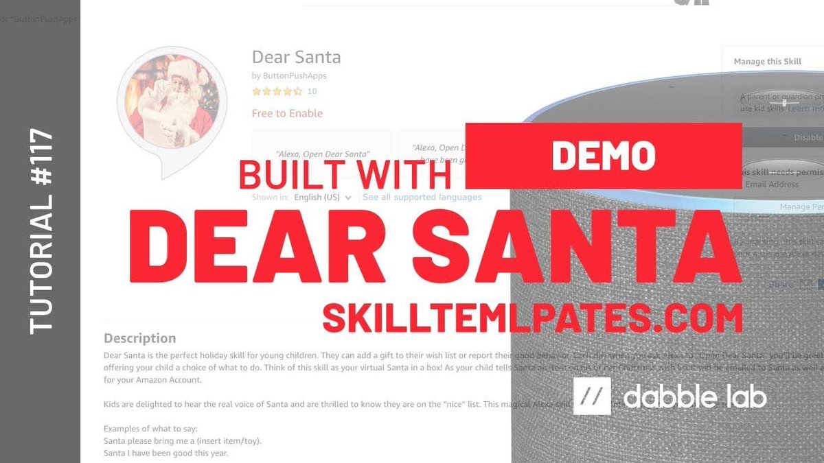 dabblelab's tweet photo. Here's a fun skill that was built using Dabble Lab tutorials and templates from https://t.co/qyQ1QYi8Xy. Named Dear Santa, created by ButtonPushApps - check out what it can do - https://t.co/fPXtaLxanK #dearsanta #dabblelab #skilltemplates #alexadevs https://t.co/7vQNezl0l5