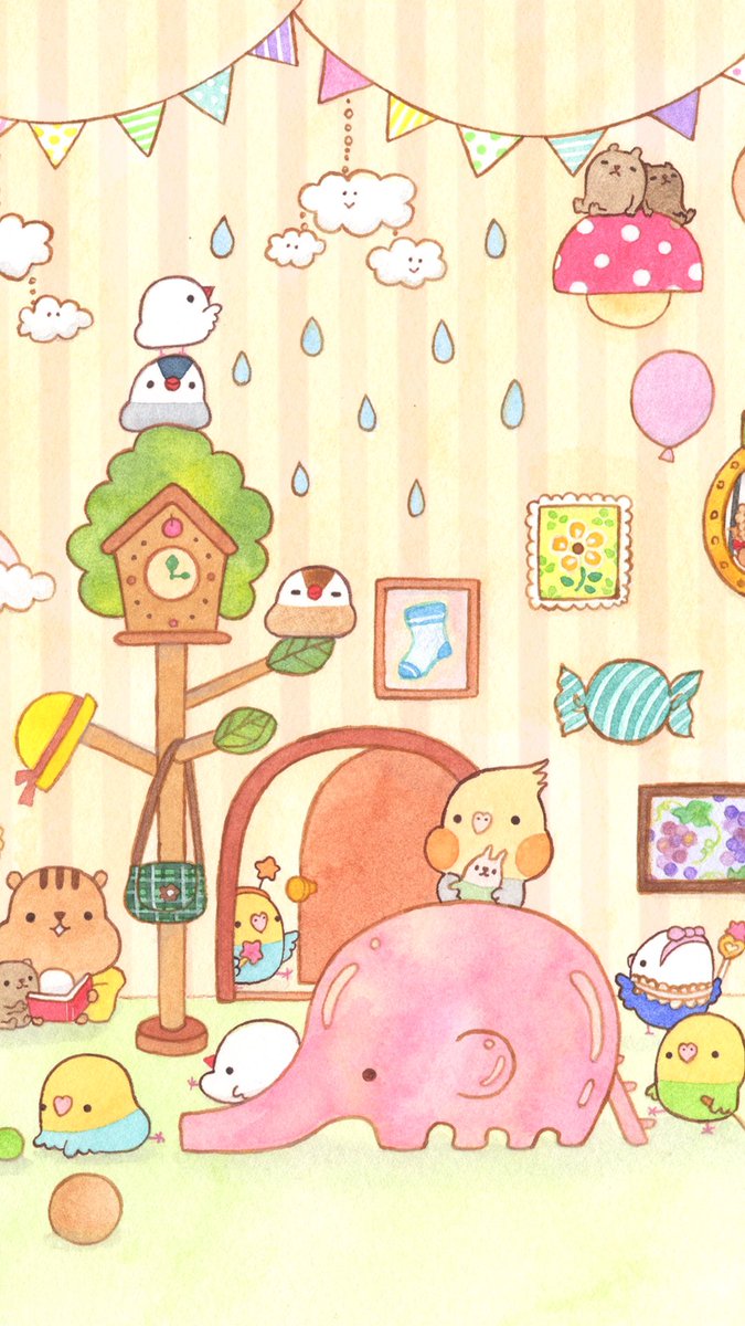 Chitch イラスト Toy House の壁紙作りました ご自由にリサイズしてお使いください 個人使用の範囲内でお願いします 壁紙 インコ 文鳥 リス