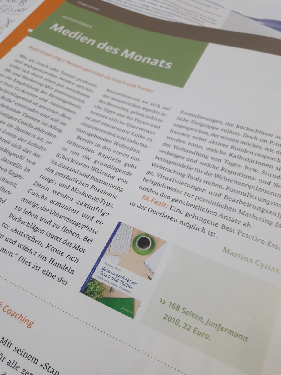 Junfermann's tweet photo. Bestens gerüstet als #Coach und #Trainer: das von @MZatWork herausgebene Buch in den Medien des Monats in @TrainingAktuell https://t.co/uOMOIhbeTj