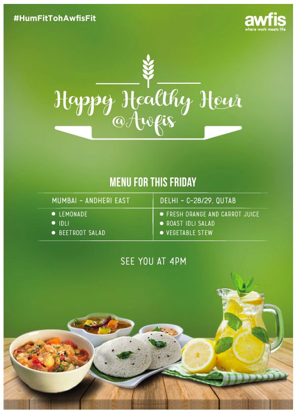 GauravGoelHR's tweet photo. Whats cooking this Friday @myawfis 😃
#happyhealthyhour
#HumFittohAwfisFit
#humfittohindiafit 
#EmployeeEngagement 
#EmployeeBenefits 
#HR
#FridayFeeling https://t.co/FMHmGy6f8N