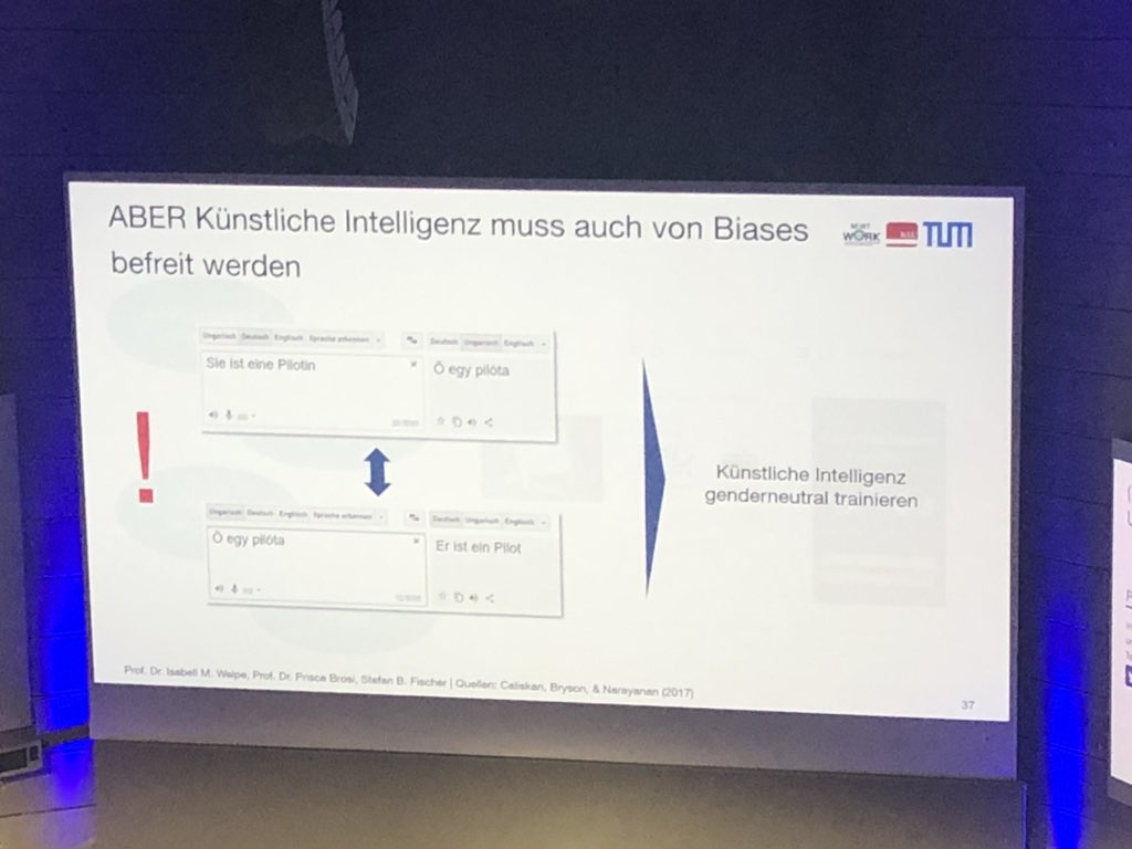 #KünstlicheIntelligenz lernt von uns Menschen und somit auch unsere #UnconsciousBias, die wir alle haben. (Prof. Brosi) Wünsche @IsabellWelpe und Team der <a href="/TU_Muenchen/">TU München</a> viel Erfolg beim Umsetzen der Ideen und Maßnahmen! 💪🏻 #BreakingBias