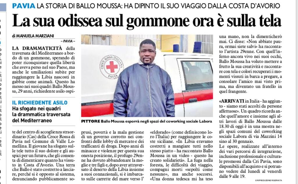 LaboraCoworking's tweet photo. Stasera non mancate all'inaugurazione della mostra di Moussa Ballo a @LaboraCoworking per conoscere la sua storia attraverso i suoi quadri.
Grazie a @provinciapavese e @ILGIORNOCronaca per gli articoli. #Pavia #WelcomeRefugees #coworking @CSVPavia https://t.co/yF3uIasue3