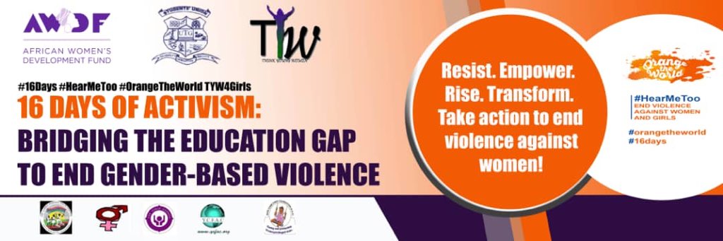 ThinkYoungWomen's tweet photo. Goooood morning! 

Join us at the #TYWCampusFair today and tomorrow, as we join forces with @OfficialUTGSU and other partners to draw a strong focus on GBV in schools and institutions. 

We’ll be at the Law Faculty and Brikama Campuses today. Come through. #16Days #HearMeToo https://t.co/bDoNYZhuEK
