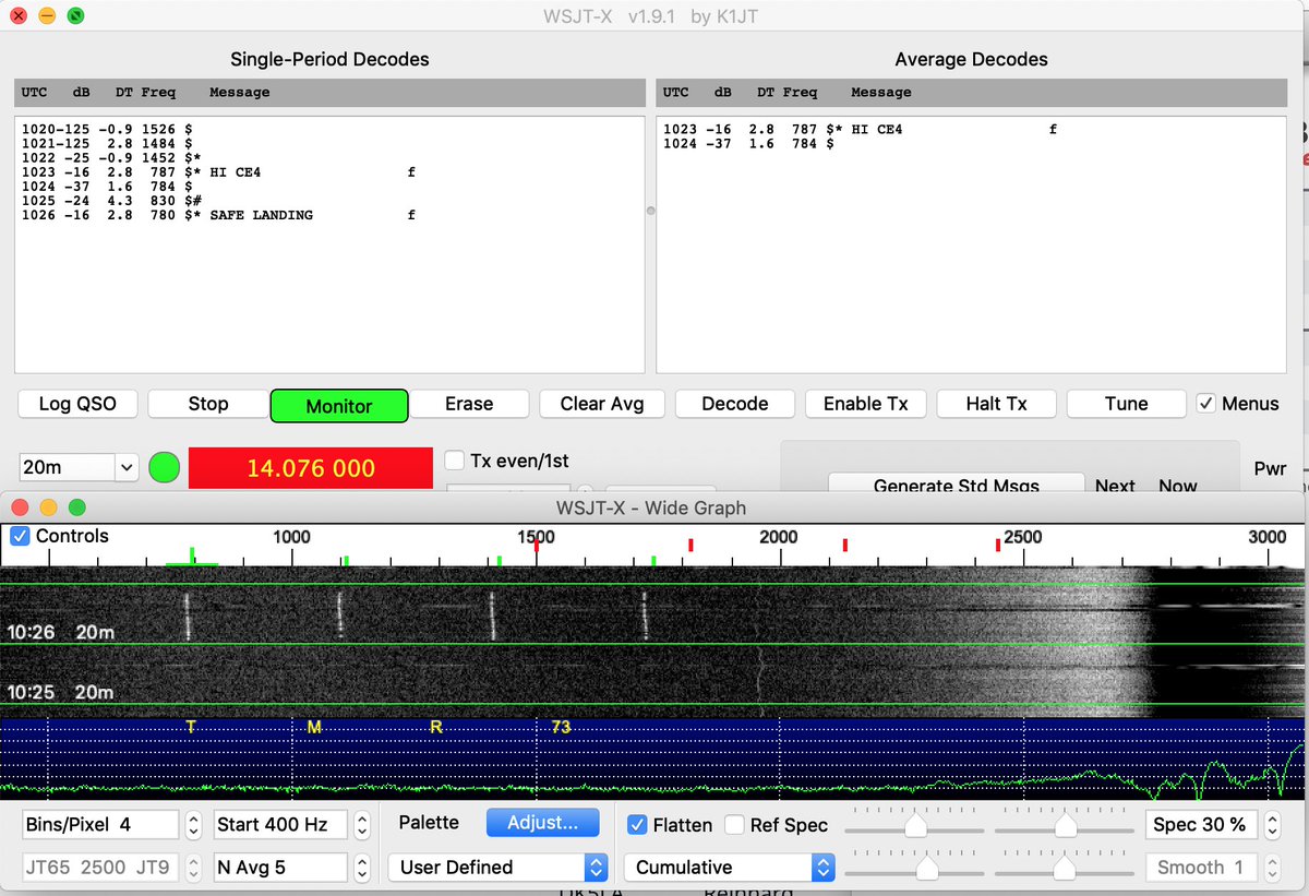 PI9CAM's tweet image. The amateur radio payload on DSLWP-B will be quiet for the next period to make (radio) space for Chang'e 4. The last messages sent on JT4G were 'HI CE4' 'SAFE LANDING'.