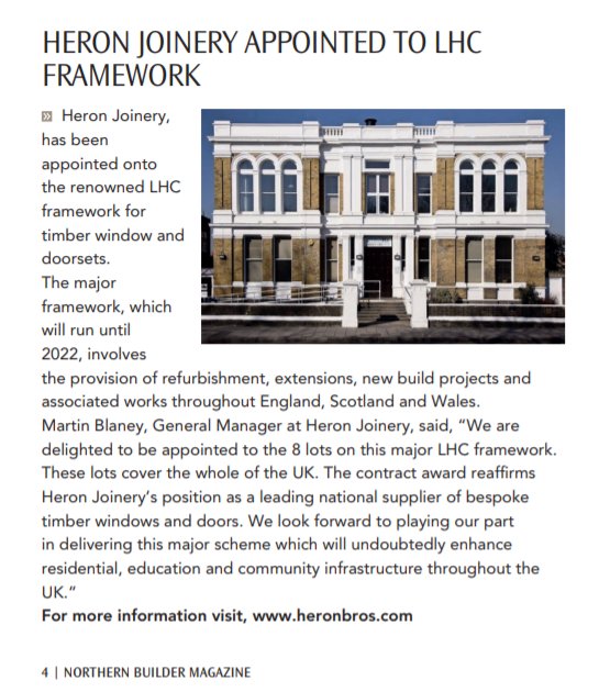 Delighted to feature in the latest issue of <a href="/BUILDERMAG/">NI Builder Magazine and Events</a> for our appointment to the @LHCprocurement Framework! Check out the digital edition of #NorthernBuilder here: northernbuilder.co.uk/wp-content/upl… psst we are on pg 4! #timberwindows #timberdoors