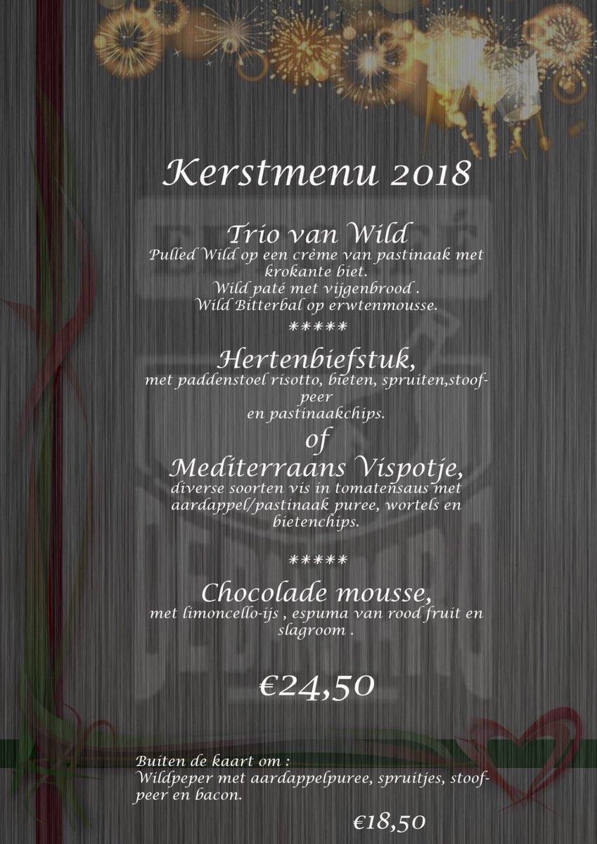 Banjaardje's tweet photo. Hierbij presenteren wij ons kerstmenu. Beide kerstdagen geopend! Reserveren gewenst 0111-412528 of cvantiggel@zeelandnet.nl #kerstmis #gezelligheid https://t.co/YcsYmoAIKr