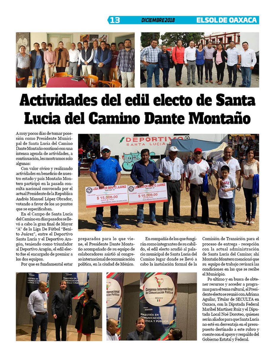 VicManOaxaca's tweet photo. #ElSoldeOaxaca #MesDiciembre #Num278 #AñoXV #Pag13
- Actividades del edil electo de Santa Lucia del Camino @DanteMM2018 https://t.co/W2RC4Iql06