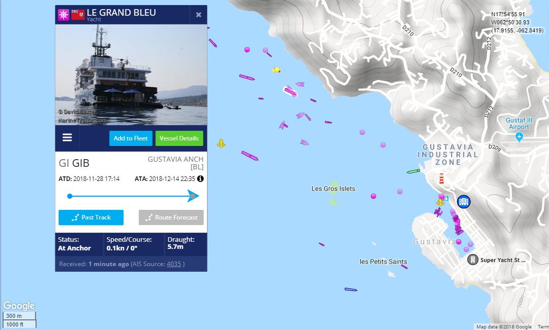 Eugene Shvidler's (Millhouse/Highland Gold Mining Limited) yacht Le Grand Bleu at St Barts 12/21/18"...lawsuit brought by the London-based European Bank for Reconstruction and Development against Abramovich, Russian oil tycoon Eugene Shvidler..." https://www.seattletimes.com/business/russian-billionaire-abramovich-in-swiss-court-over-debt-case/