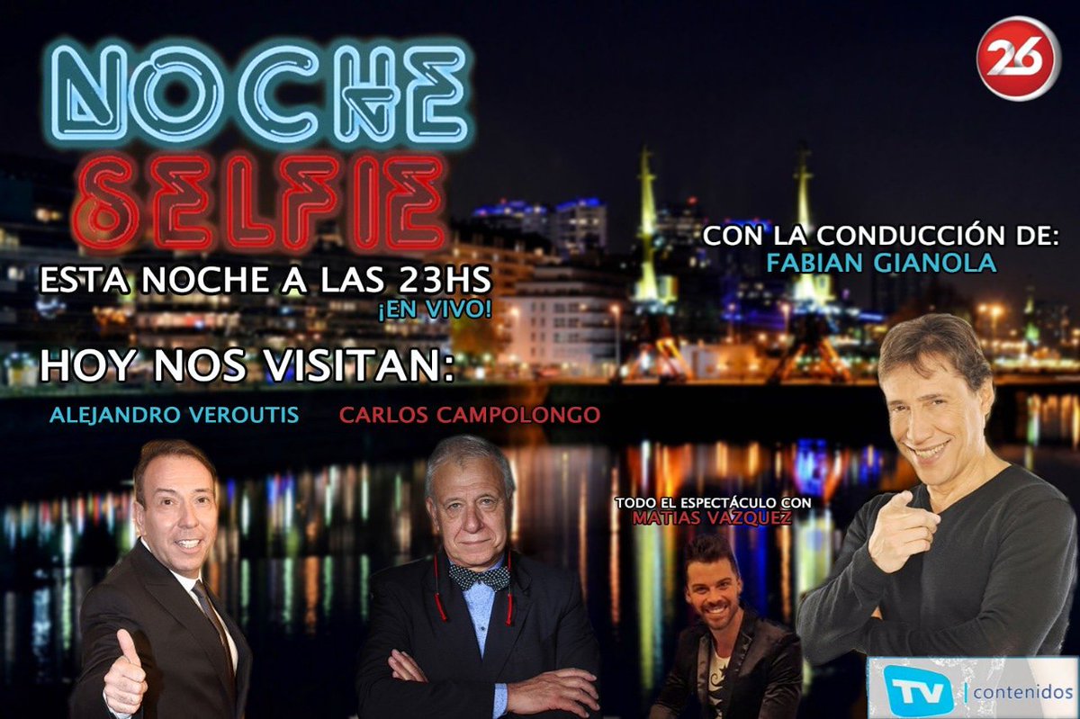 Hoy despedimos la semana con mucha alegría! Nos visitan <a href="/AleVeroutis/">Alejandro Veroutis</a> , <a href="/cmcampolongo/">Carlos Campolongo</a> y <a href="/MatiVazquezShow/">Matias Vazquez</a> . A las 23hs por Canal 26🤗