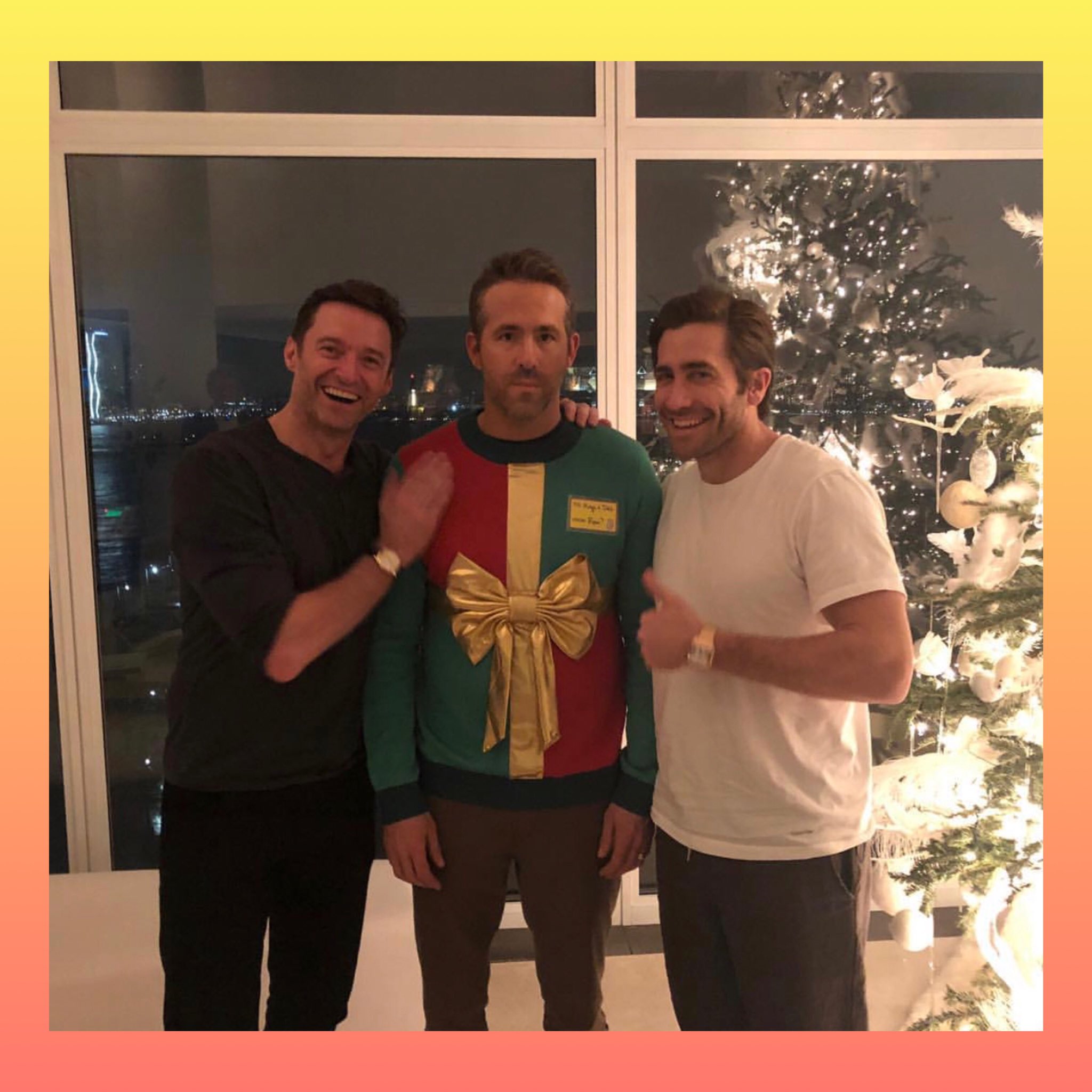 Pop Crave on Twitter: ".@RyanReynolds was tricked by Hugh Jackman &amp;  Jake Gyllenhaal into being the only person to show up to a holiday party  wearing an ugly Christmas sweater. 😂 https://t.co/IelnucjlOQ" /