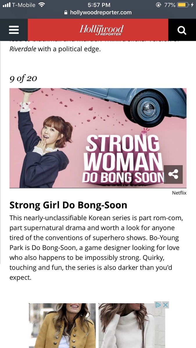 Strong Woman Do Bong Soon is on The Hollywood Reporter’s list of Top 20 Foreign Series to Binge Watch during the holidays! #ParkBoYoung #박보영 #ParkHyungSik #박형식 #JiSoo #김지수...