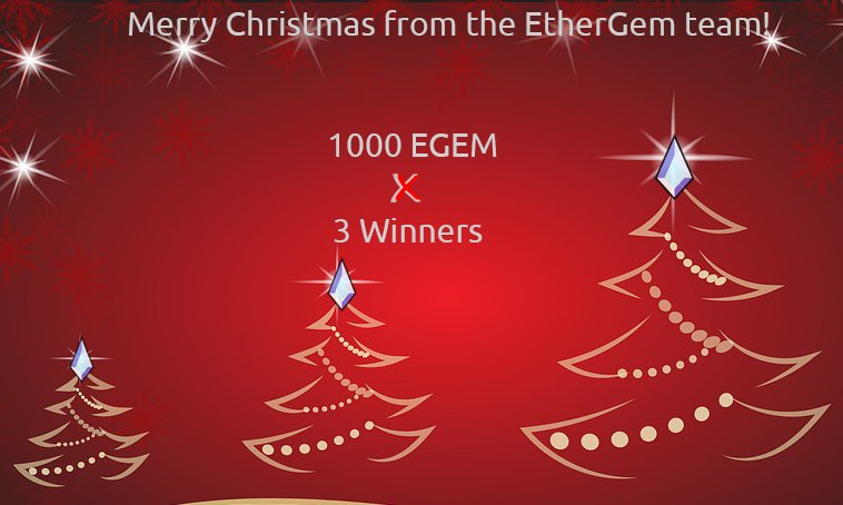 ETHERGEMCOIN's tweet image. Merry Christmas from Team EGEM!!! We are doing a giveaway to 3 lucky winners 1,000 EGEM each. Like,Retweet, tag 3 friends to qualify. $EGEM $SFRX!!!!!