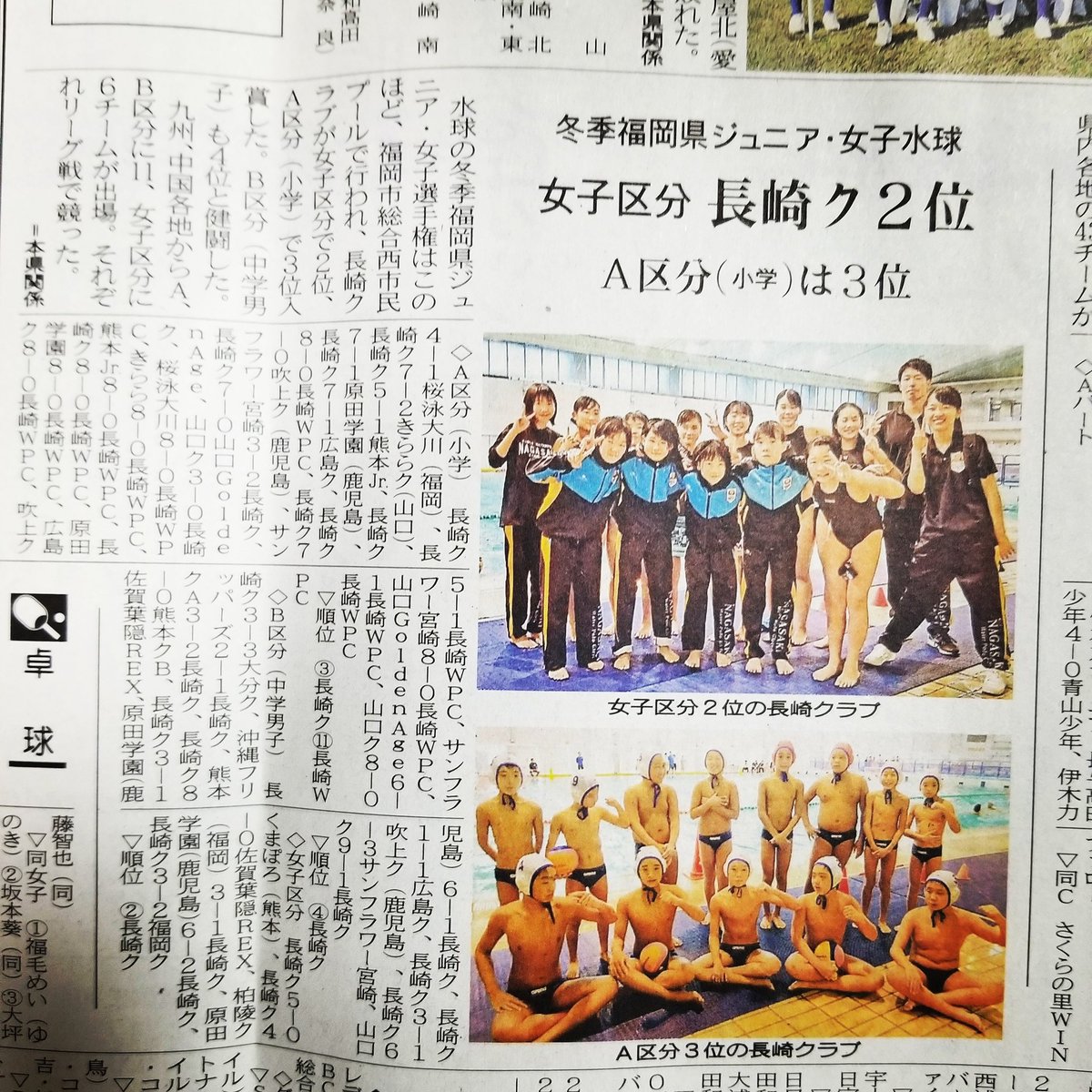 昨日の長崎新聞🤽‍♀️