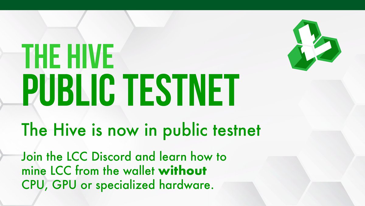 BEEcome a beekeeper today!
The wait is over. 'Hive is live'. The team at LCC are extremely pleased to announce that NOW you can join our PUBLIC TESTNET. Wallet is available from the LCC official website: litecoinca.sh/#corewallets

May the Hive bee with you.