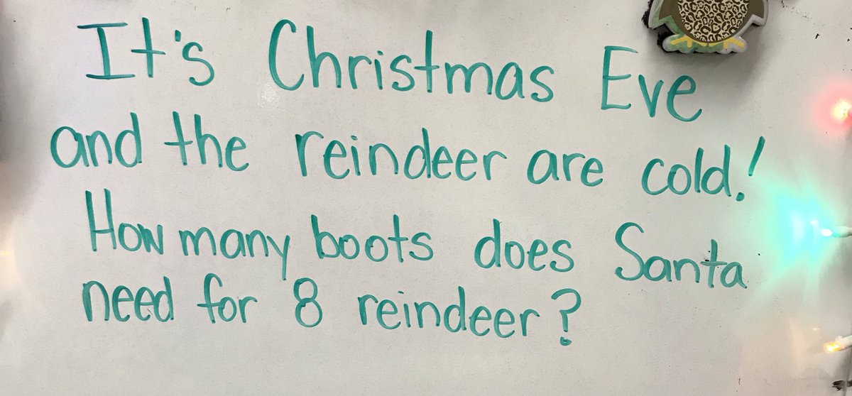 Tall_Teacher1's tweet image. Problem solving with a variety of math tools and strategies. “Mrs B it has lots of double facts! I could count by 2’s or 4’s.” “I can do 8+8 bc I put two reindeer together with two more and then I do that again”  #cbemath