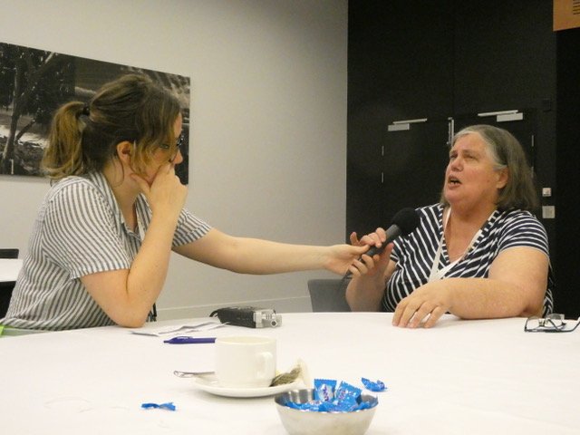 ASID_Ltd's tweet photo. #ASID2018 podcast action shot! Here's Sophia with Donna Best - veteran QLD self-advocate - summarising her keynote for the podcast. Listen here: https://t.co/riMlvcrOCu https://t.co/aT13AOfVKc