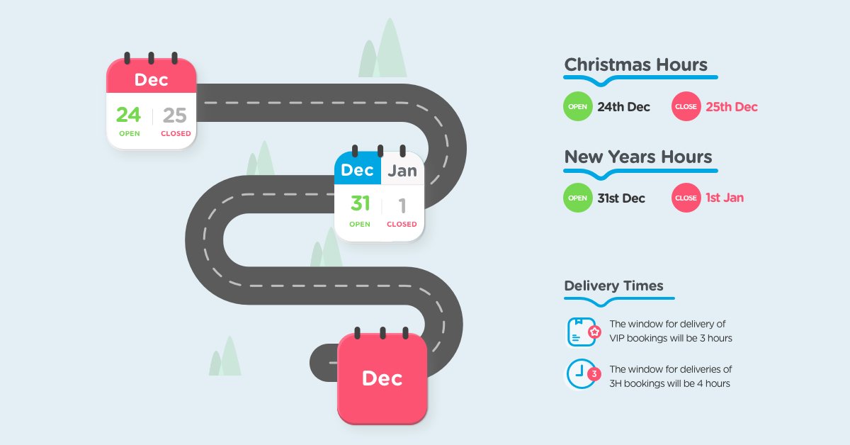 The holiday season is a busy time for everyone. 

Here are some dates we'd like you to be advised of to make sure your parcels get under the tree in time for boxing day!

bit.ly/2UQCWW1 

#Zoom2u #deliveryredesigned #delivery #ecommerce  #sydneydelivery #techstartup