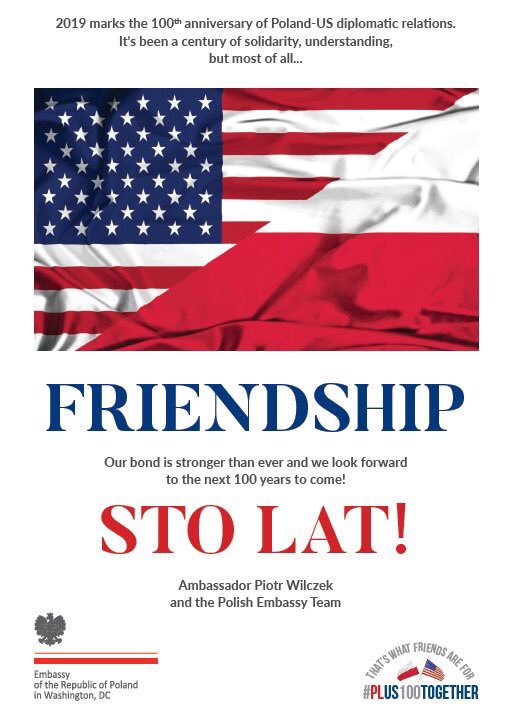 In 2019 we will celebrate the 100th anniversary of Polish-American diplomatic relations. #PLUS100Together