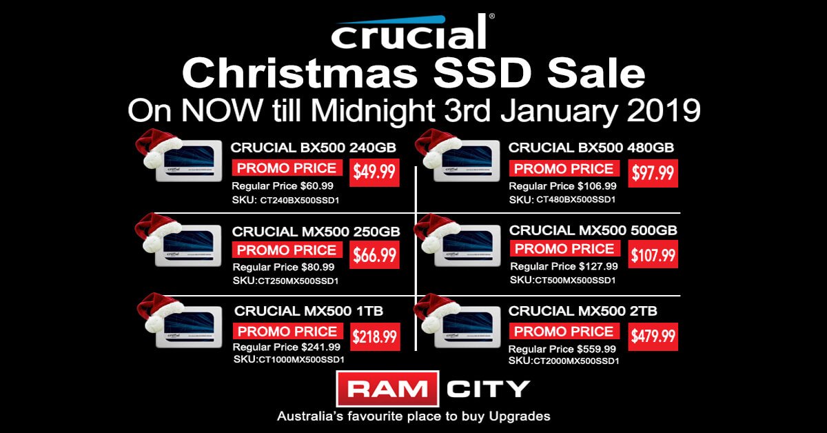RamCityMemory's tweet photo. Our last SSD sale of the year starts now.  Up to 27% off select Crucial MX500 and BX500 models.  https://t.co/APBvi8jm2z https://t.co/gR1Vo4Z9jh