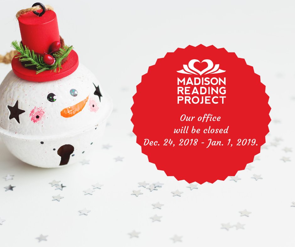 MSNReadingProj's tweet image. Our office will be closed for the holidays. If you would like to drop off books this week. We're in the office tomorrow 12 pm - 3 pm and Fri 10 am - 12 pm. Before you drop by please send Karen an email  karen@madisonreadingproject.com #OfficeHours