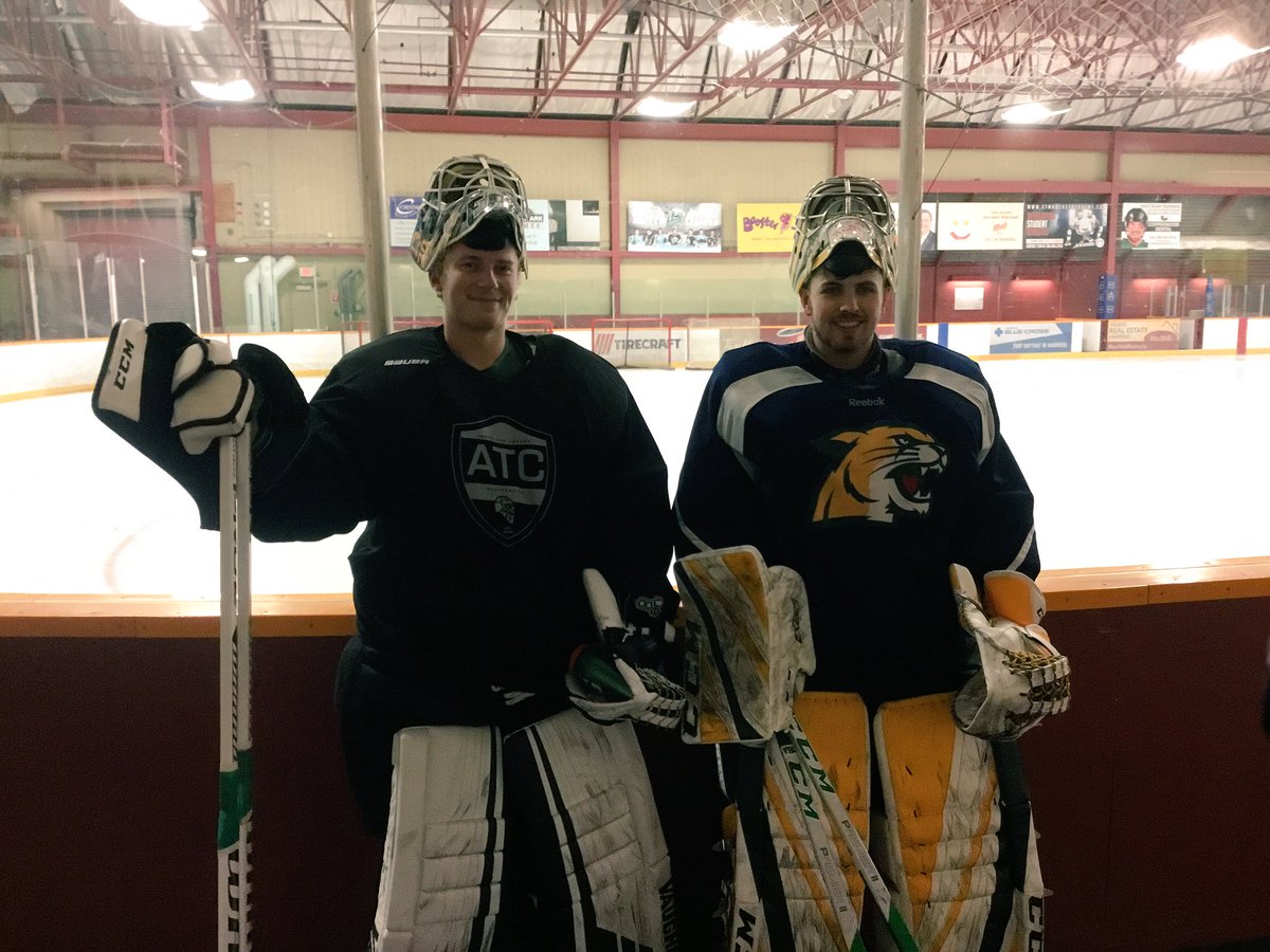 Nice to have these two college dudes come back for a skate with @ATCGoaltending !!  Best of luck in the 2nd half fellas!   <a href="/NolanKent1/">Nolan Kent</a> @EppBrett <a href="/ncbison/">Nichols College Athletics</a> <a href="/NMUHockey/">Northern Michigan Hockey</a>