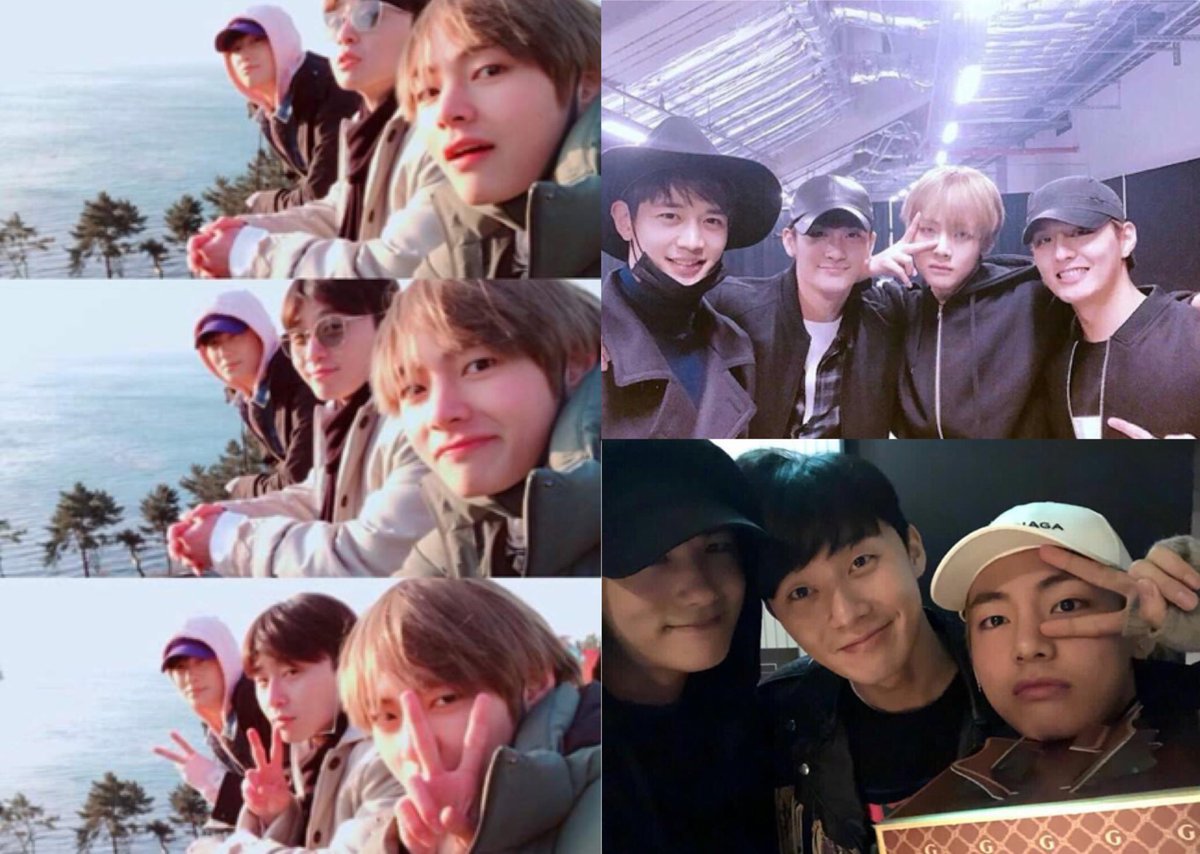 sceneryfortae's tweet photo. Taehyung and his Hwarang hyungs, this two years old friendship is so precious, they always support each other. I’m so happy whenever i see them having fun and spending time together 💜 @BTS_twt https://t.co/NcsyKuYKyd
