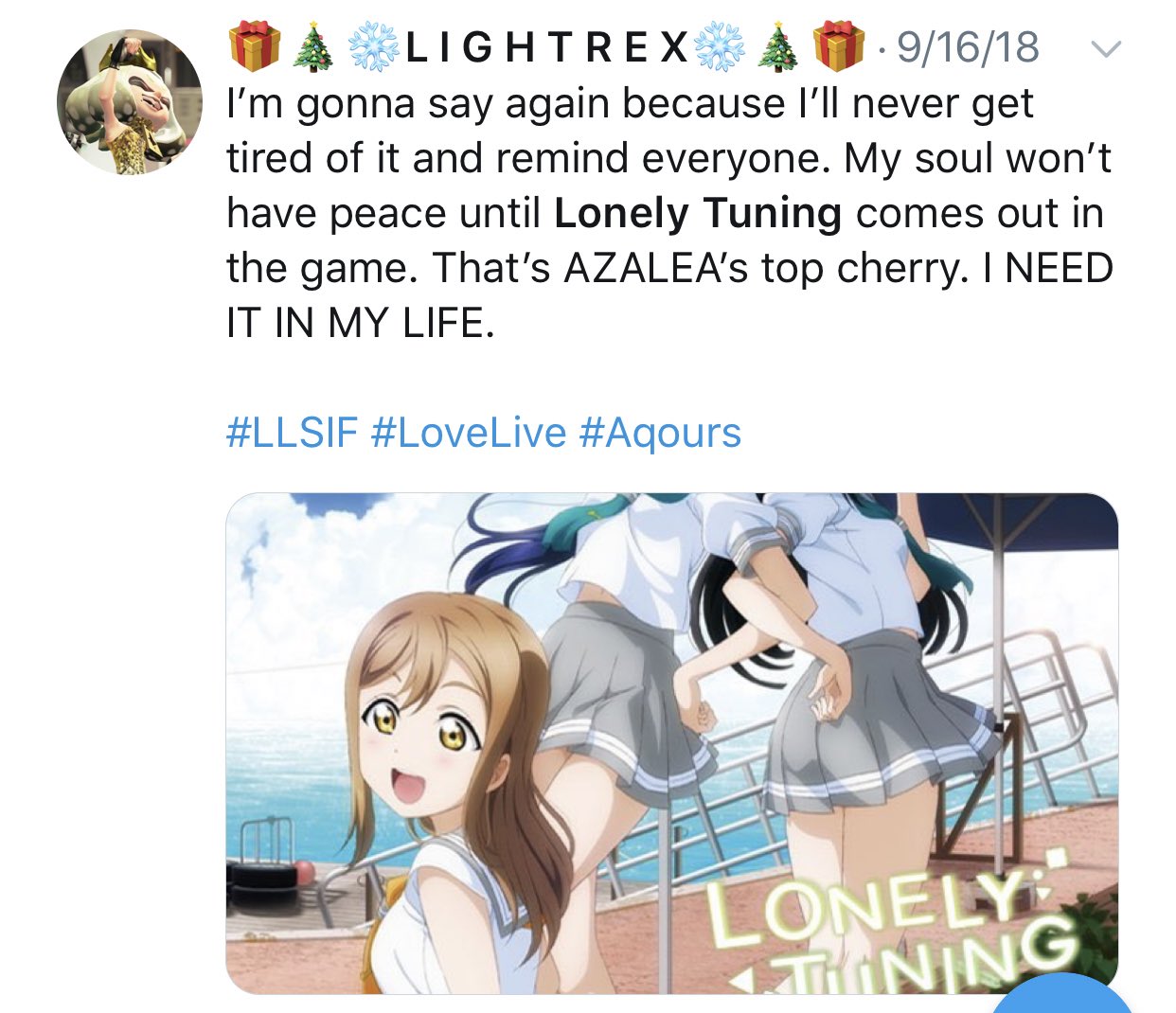 Lightrex Homa Rerun When I Will Never Have Stop Saying It Until It Happened And The Day Has Come Lonely Tuning Though I Had Hoped It Would Be Smile To Fit In With My Smile Azalea Team Llsif Lovelive