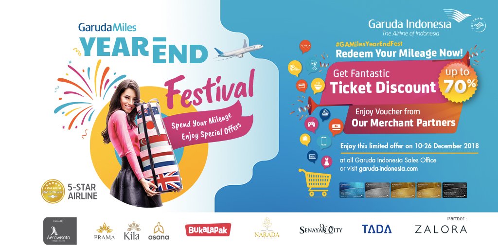 Holiday season is just around the corner! Exclusive for GarudaMiles members, redeem your mileage and enjoy special offers in GarudaMiles Year-End Festival! For more detail information, click bit.ly/2PQfwwq #GAMilesYearEndFest