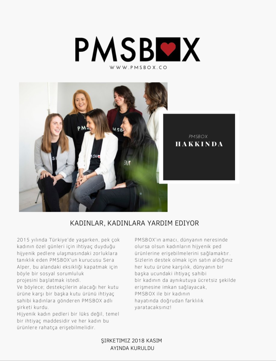 pmsboxco's tweet photo. #Türkce #PMSBOX, her ay özel günlerinde ihtiyaç duydukları hijyenik pedleri temin edemeyen bizim ülkemiz de dahil olmak üzere dünya üzerindeki ihtiyaç sahibi kadınlara bu hizmeti sağlamayı hedefliyor. Ekte tüm bilgileri bulabilirsiniz. #KadınGücü https://t.co/CX7OwpVtvG
