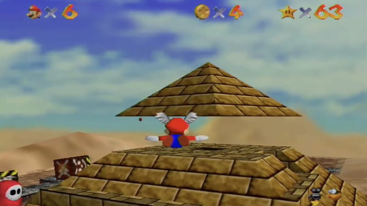 inside this pyramid mario confronts another “all seeing eye” boss, this time the eye is in the center of a giant hand. this is the last real subterranean level, after the underground labyrinth and hell mario crosses the desert and goes into the pyramid (place of initiation)