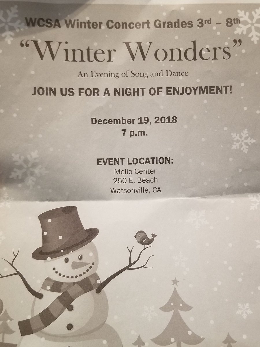 Enjoying being at the Watsonville Charter School of the Arts "Winter Wonders" student performance at the Mello Center