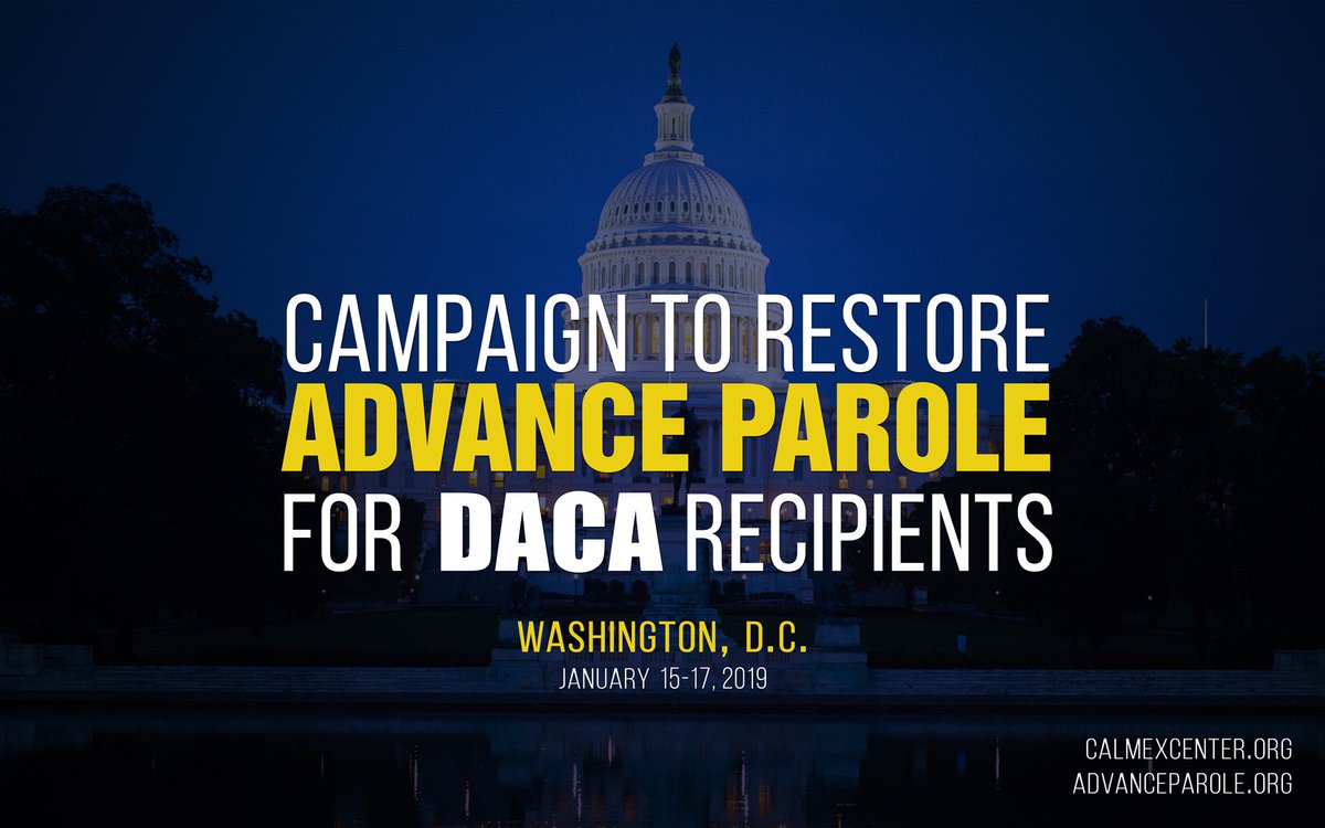 AdvanceParole's tweet photo. Great news! With the support and leadership @CalMexCenter we are moving a step closer to bringing back #AdvanceParole for #DACA recipients to travel again! The CMSC is taking a delegation of #Dreamers to Washington DC next month ! Find our more https://t.co/S7fnIx4RUH https://t.co/rnPgbuekad