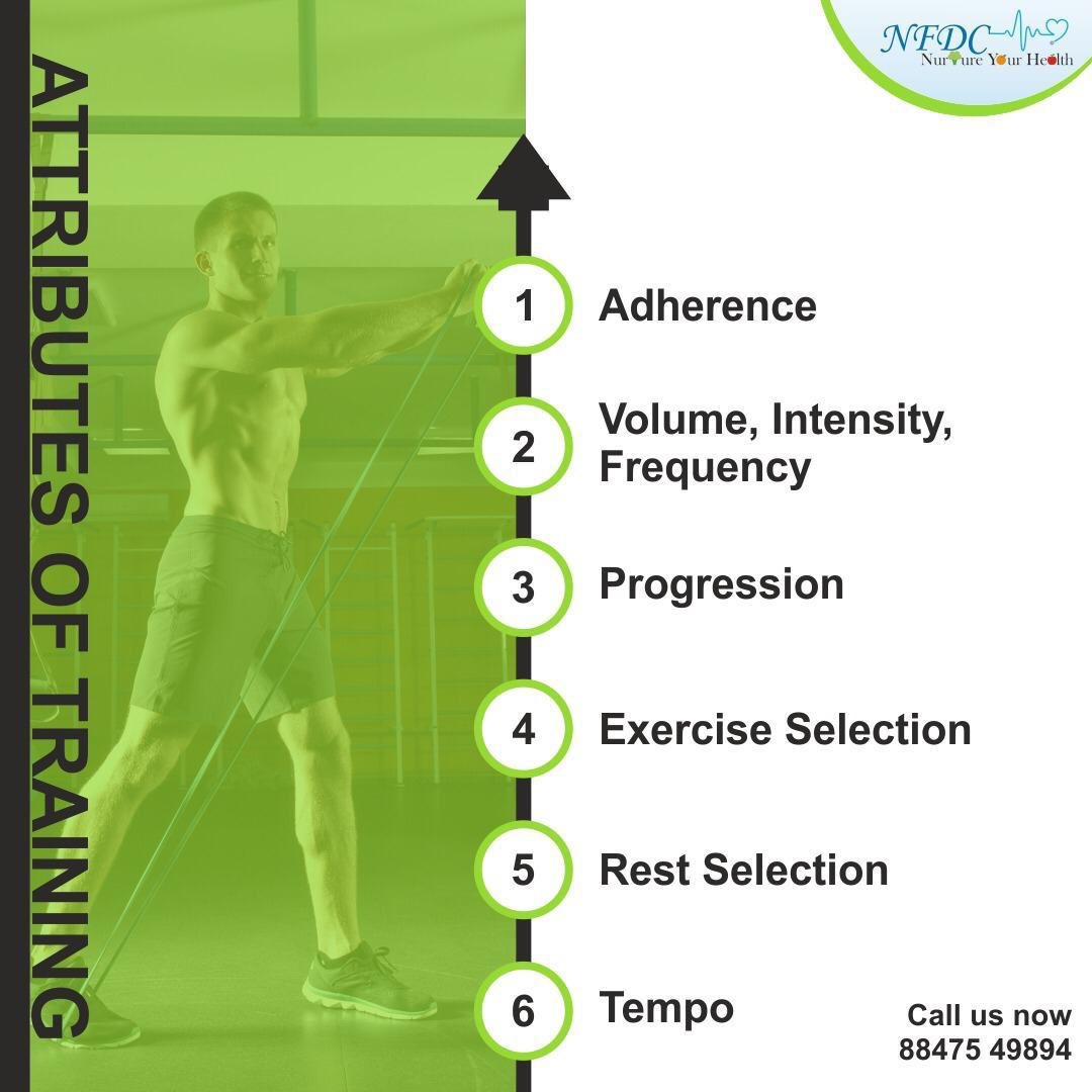 #training #essentials #attributes #adherence #volume #intensity #frequency #progression #exerciseselection #restselection #tempo #weightmanagement #musclegain #strengthgain #healthmanagement #diseasenanagement #nutrition #fitness #diets #counseling #nfdc #nfdcforyou