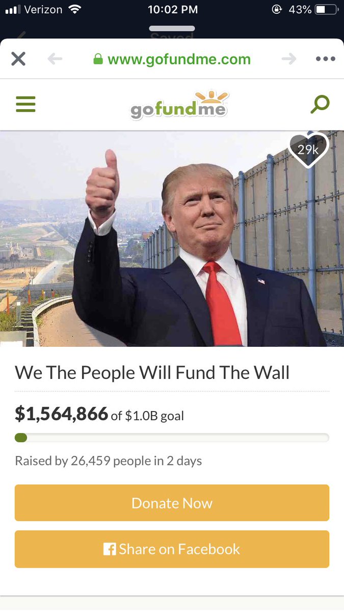 KatLeTel's tweet photo. @DianneC36693431 @realDonaldTrump Officially hit $2,000,000 for the Wall.
An increase of $500,000 in 2 hours.
3/4 of this total in 2 days.
1/4th of it in 2 hrs. #PickingUpSpeed
#GoFundTheWall
#MAGA https://t.co/kOVzOqEC8z